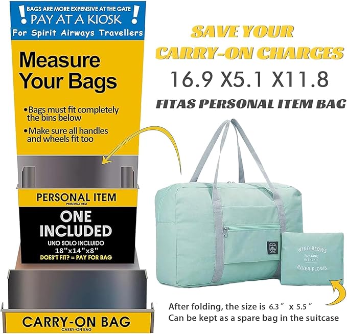 4PCS Foldable Travel Duffel Bag Tote Carry on Luggage Bag Spirit Airlines Personal item Sports Gym Bag Water Resistant Weekender Overnight Bags for Women and Men (Mix Colors)