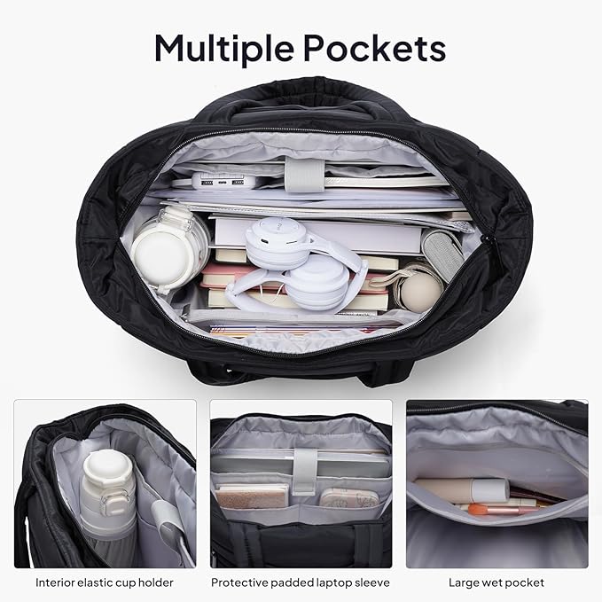 TOPEAST Tote Bag for Women Puffer Travel Carry On Bags with Laptop Compartment & Cup Holder Work Tote for Weekend Overnight