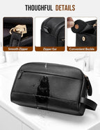 Large PU Leather Toiletry Bag for Men - Water Resistant Travel Bag for Toiletries, Bathroom Essentials, Accessories - Black