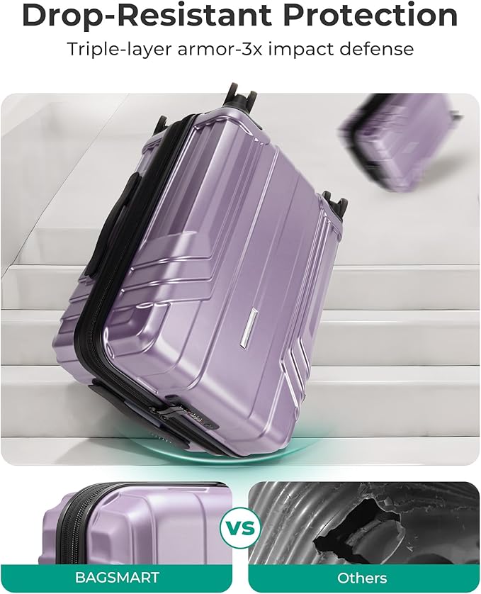 BAGSMART Expandable Carry On Luggage 22x14x9 Airline Approved, 20 Inch Travel Luggage with Spinner Wheels, Lightweight Hard Shell Suitcase Carry on Lavender Purple