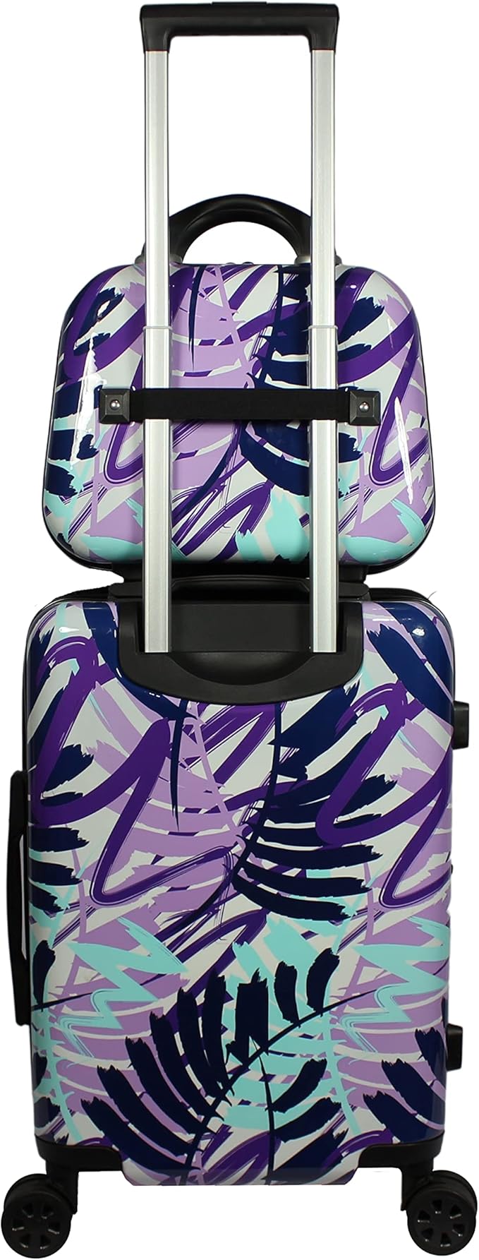 World Traveler VentureX Airline Approved 2-Piece Carry-On Luggage Set – Lightweight Hardside Polycarbonate Suitcase with Spinner Wheels - Tropical Leaves