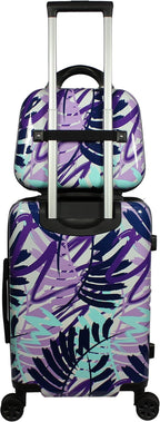 World Traveler VentureX Airline Approved 2-Piece Carry-On Luggage Set – Lightweight Hardside Polycarbonate Suitcase with Spinner Wheels - Tropical Leaves