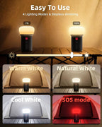 EZVALO LED Rechargeable Camping Lantern, 6000mAh Emergency Outdoor Tent Light for Camping, IPX5 Water Resistant Portable Tent Lantern for Hiking, Backpacking, Fishing, Hurricane, Outages (Black)