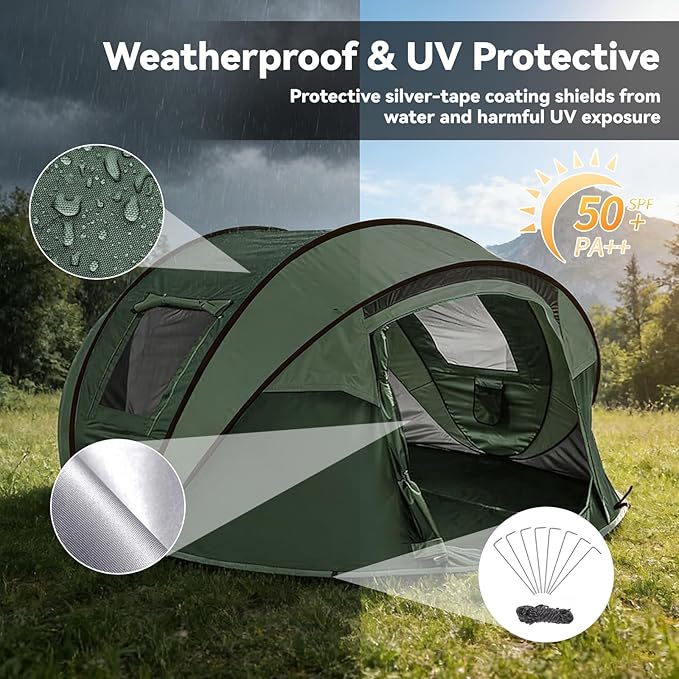 Instant Pop Up Tents for Camping, 4/6 Person Easy Pop Up Camping Tents,Automatic Set Up Tent in 3 Seconds,Waterproof Sunshade Family Tent,Lightweight Dome Tent for Outdoor Camping,Hiking & Beach