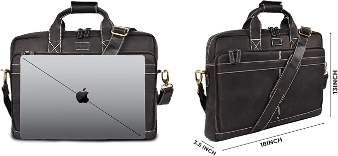 LEATHER VILLAGE 18" Leather Laptop Messenger Briefcase Bag for Men-Leather Satchel for Travel and Office Shoulder Bag- Black
