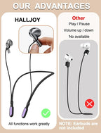 HALLJOY for Galaxy Buds 4/4 Pro/Buds 3/3 Pro Strap Neckband, Anti-Lost Accessories, Support Volume Control, Ergonomic Design, Fit Airpods Pro 3/2/1, Airpods 4, 3, 2, 1, Black Band/Purple Tip