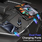 USB C Car Charger, Bangfun 65W 4-Port Dual 12V USB Car Power Charger PD&QC3.0 Fast Charging Cigarette Lighter Adapter Plug for iPhone 17 16 15 Pro iPad Air Samsung S25+5ft Type C Coiled Cable (Black)