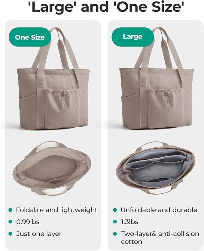 BAGSMART Foldable Tote Bag with Drawstring Bag, Tote Bag Shoulder Bag Top Handle Handbag for Travel, Work, Beach, Gym