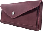 Hide & Drink, Full Grain Leather Large Female Wallet, Travel Organizer for Women, Vintage Money and Card Holder, Handmade, Sangria