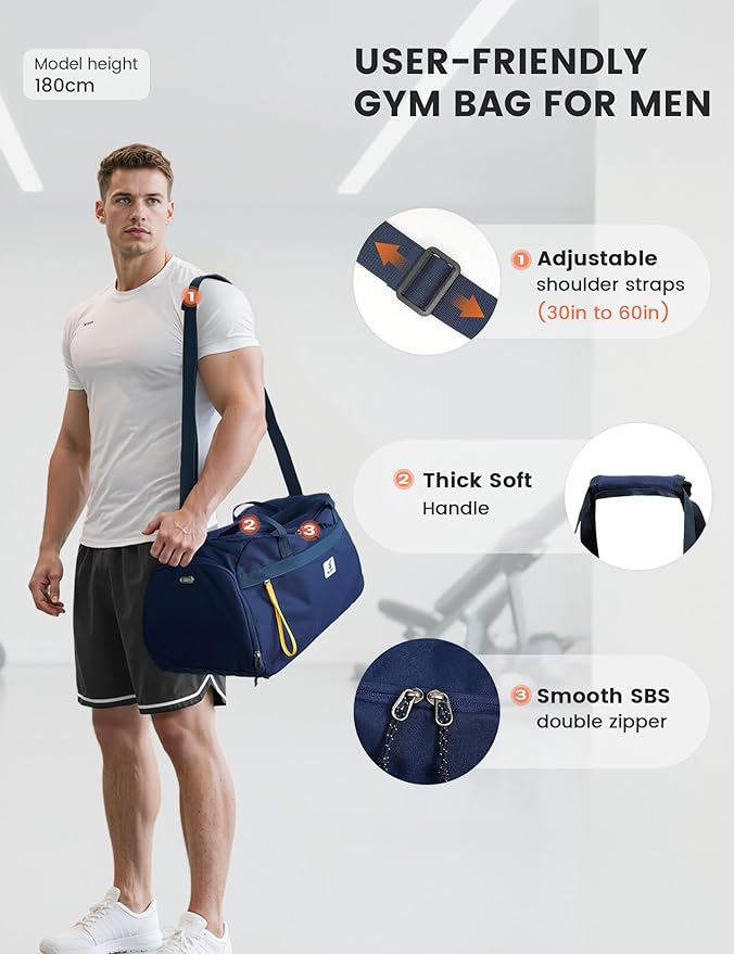 SKYSPER Gym Bag for Men & Women with Shoe Compartment, Carry-on Gym Duffle Bag for Travel and Sports, Workout Overnight Bag with Large Wet Pocket, Blue