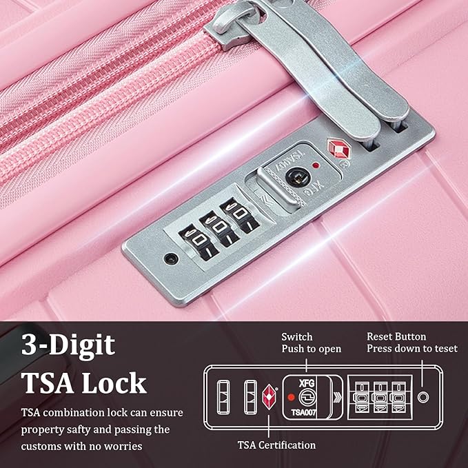 4 Piece Luggage Set, Hardside Expandable Lightweight Suitcase with 360° Mute Spinner Wheels Luggage Sets, TSA Lock, 14/20/24/28 Inch Travel Luggage for Men, Women and Girls (Pink)