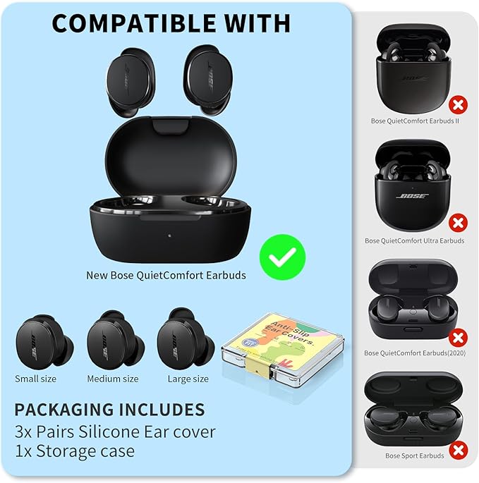 [3 Pairs] Ear Tips Covers for New Bose QuietComfort Earbuds, Sport Anti-Slip EarTips Silicone Anti Scratches Replacement Ear Covers Earbuds Accessories (S/M/L) (Black)