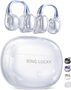 King Lucky Clip-On Earbuds Gen 3, Open-Ear Wireless Bluetooth 6.0 Headphones with Mic, Secure Fit for Small Ears & Glasses Wearers, 50H Playtime, ENC, IPX5 Waterproof Sport Ear Buds (White)