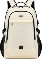 DUSLANG 17 Inch Laptop Backpack for Travel Water Resistant College Backpack for Women Laptop Bag with USB Charging Port,Beige A