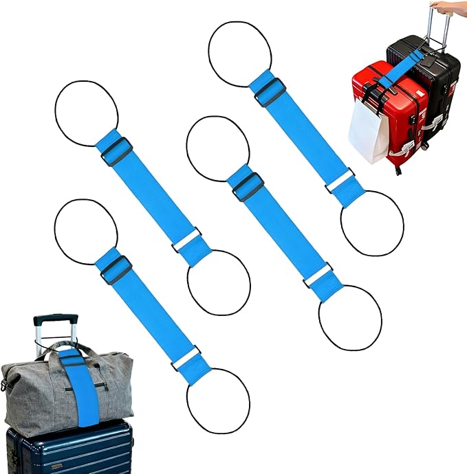 Luggage Straps for Suitcases，Multi-Use Strong Adjustable Luggage Connector Straps, Durable, Waterproof, Bungee Straps，Travel Suitcase Essential Travel Essentials (Blue 4PCS)