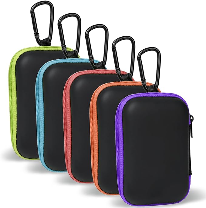 MOLOVA Earbud Case Portable EVA Carrying Case Storage Bag Cell Phone Accessories Organizer with Carabiner for Wireless/Bluetooth Headphones, SD Memory Card, Camera Chips (5 Pack, Rectangle)