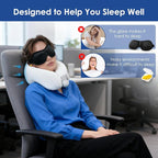 jiaao Memory Foam Neck Pillow for Travel & Airplanes, Adjustable Travel Pillow for Long Flights & Road Trips, Includes Eye Mask, Earplugs & Bag