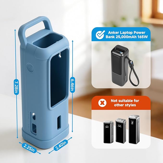 Silicone Case for Anker Laptop Power Bank 25,000mAh Portable Charger, Travel Protective Cover Compatible with Anker Power Bank 165W (Blue Case Only)