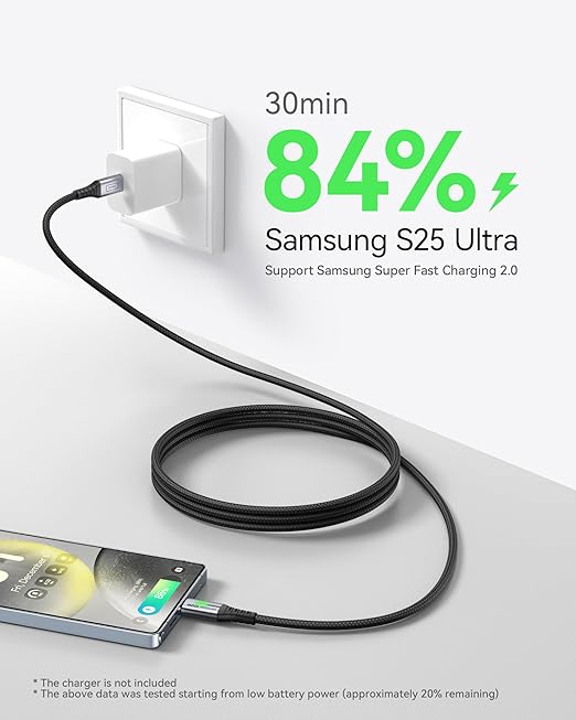 INIU USB C to USB C Cable, (6.6ft, 2-Pack) 100W USB C to C Fast Charging Cord, Braided Type C Charger Cable for iPhone 16 Pro Max 15 Plus Samsung Galaxy S24 S21 S10 Note 10 MacBook iPad Kindle etc.