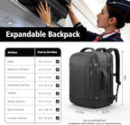 Ample Space Travel Backpack with LifetimeWarranty,Expandable Carry on Backpack with Cable Access Port,Fits 17.3"Laptop Notebook,Water Resistant Weekender Backpack Business Trips,Daily Travel,Black