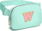 Gitus Belt Bag Fanny Pack Crossbody Bags with Initial Letter Patch Cute Stuff Birthday Gifts for Teenager Girls Trendy Preppy Stuff for Teen Girls Cool Stuff for Teens (Mint Green-W)