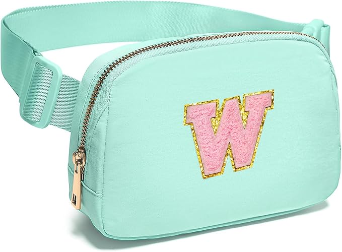 Gitus Belt Bag Fanny Pack Crossbody Bags with Initial Letter Patch Cute Stuff Birthday Gifts for Teenager Girls Trendy Preppy Stuff for Teen Girls Cool Stuff for Teens (Mint Green-W)
