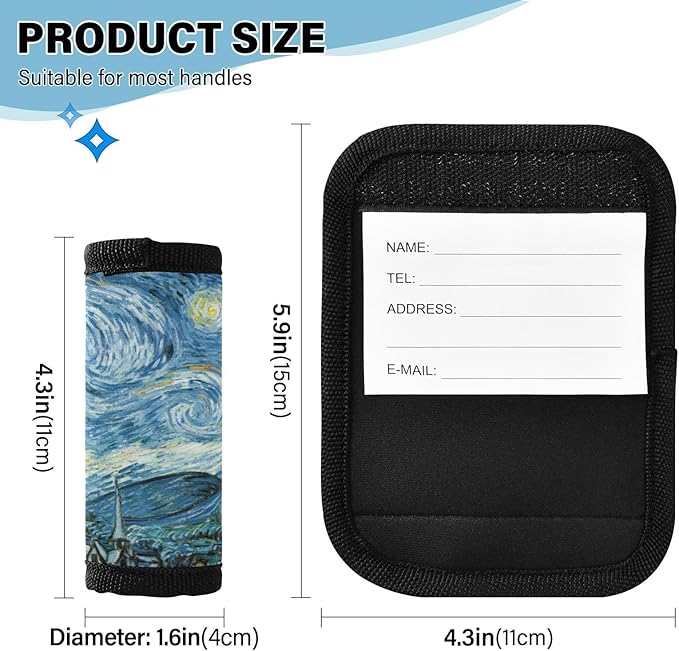 2Pcs Luggage Handle Wrap Suitcase Identifier Handle Covers Tags Soft Travel Bags Luggage Handle Gripper Accessories for Airplane Flying Starry Night