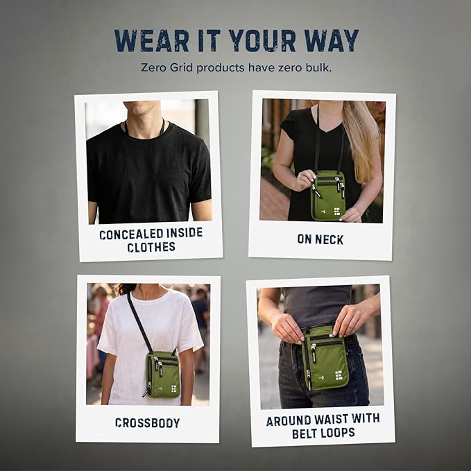 Neck Wallet for Travel & Passport Holder with RFID Blocking - Slim & Easy to Conceal Nylon Travel Pouch for men & women - Holds Phone, Cash, Cards, Keys - Sweat & Water Resistant - Large - Green