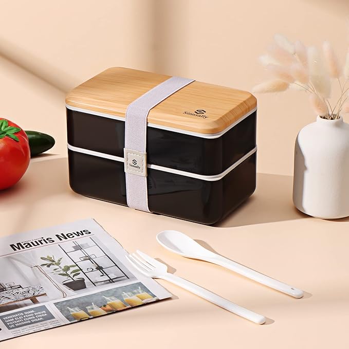 Sinnsally Bento Box Adult Lunch Box with Compartments for Women & Men,(47oz)Stackable Japanese Bento Lunchbox,Rectangle Lunchable Food Container with Utensil Set,Leak-Proof & Microwave/Dishwasher Safe