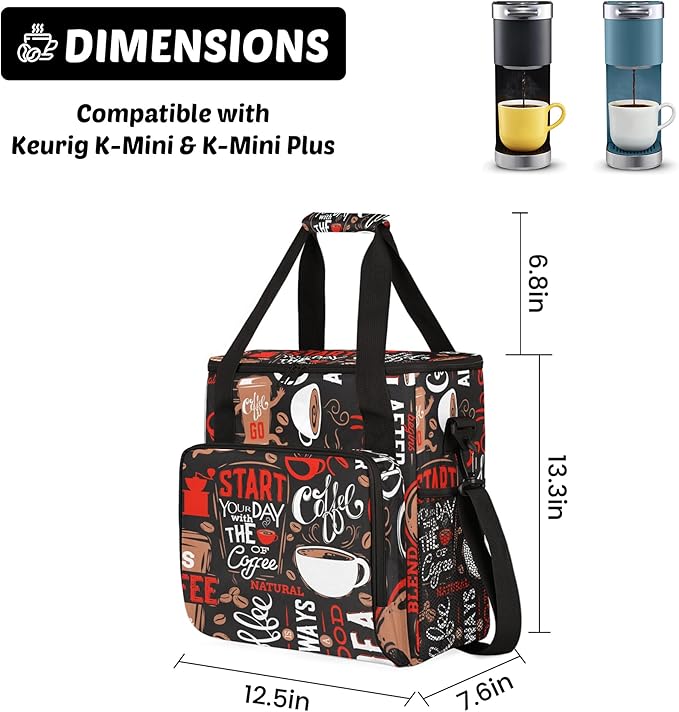 Coffee Maker Carring Bag Travel Storage Tote Bag Compatible with Keurig K-Mini or K-Mini Plus Portable Single Serve Coffee Brewer Case with Pockets for K-cup Pods(Bag Only)