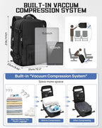 WONHOX Vacuum Seal Backpack for Travel with Air Pump Compression Vacpack Carry on Flight Approved Daypack Laptop Space Saver Bags Storage with Vacuum System 18x14x8 inches Travel Bag Women Men Black