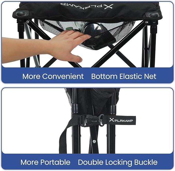 Padded Camping Stool, 18 Inch Oversized Folding Camping Foot Rest, 500lb Outdoor Camp Chair Footstool, Portable Camping Ottoman w/Storage Net, Carry Bag, for Camping Gardening (2, Black)