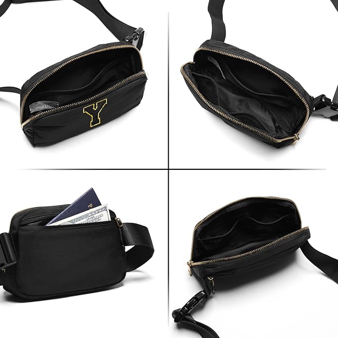 Gitus Belt Bag Fanny Pack Crossbody Bags with Initial Letter Patch Gifts for Wife Older Women Mother Coworker Bridesmaid Anniversary Travel Gifts Beach Gifts (Black-Y)