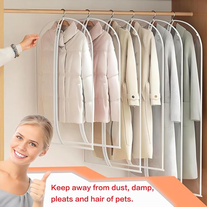 Garment Bag Clear for Long Dress (24'' x 60'' Set of 6) Clothing Suit Bags for Closet Storage Wedding Dress Garment Bags with Zipper Gown Garment Cover for Long Dresses