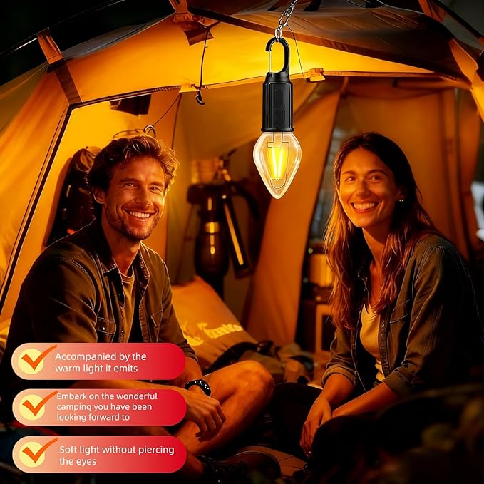 Portable LED Camping Lantern，Hang Anywhere Hook, USB-C Rechargeable, 3 Brightness Modes, Water Resistant for Emergency, Tent, Hiking, Power Outage& Outdoor (Black 1PCS) (T03)