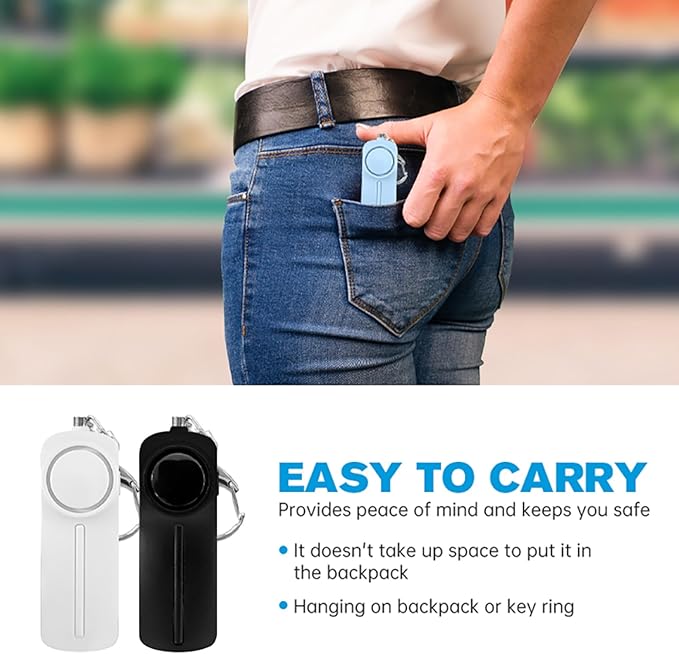 Safesound Personal Alarm: Your 130dB Self-Defense Companion - Keychain Emergency LED Flashlight - Security and Protection for Women, Girls, Kids, and The Elderly (Black & White, 2)