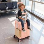 CNCEST 20" Adjustable Double Handle Ride-on Luggage,Travel Carry On Trolley Case with Mesh Pocket for Kids,Children's Ride On Suitcase with Wheels & TSA Lock (StyleB, Pink)