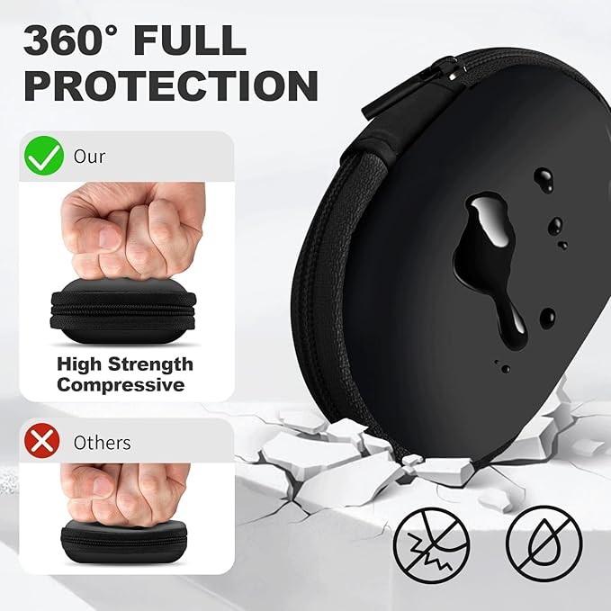 Oval Earbud Case Portable EVA Carrying Case Storage Bag Cell Phone Accessories Organizer with Carabiner for Earphone, Earbud, Earpieces, SD Memory Card, Camera Chips, Black1