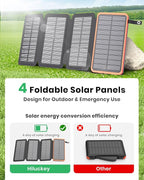 Hiluckey Solar Charger 25000mAh, Outdoor USB C Portable Power Bank with 4 Solar Panels, 3A Fast Charge External Battery Pack with 3 USB Outputs Compatible with Smartphones, Tablets