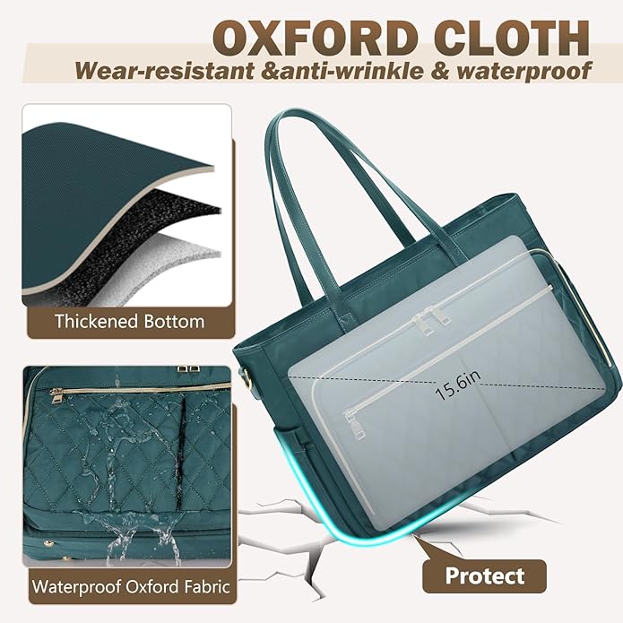 RAINSMORE Teacher Tote Bag 15.6 Inch Laptop Bag for Women Work Bag with Large Cup Holder Nurse Bag Computer Tote Handbag