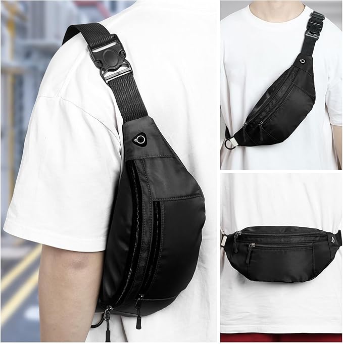 Crossbody Fanny Pack Large Capacity Waist Bag with Hidden Zipper Pockets Adjustable Strap Fanny Packs Waterproof Oxford Cloth Travel Belt Bag for Outdoor Shopping Travel Men Women (Black 60PCS)