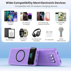 Wireless Portable Charger 40800mAh for iPhone with 3 Built-in Cables,7-in-1 15W Wireless Charging USB C Power Bank,25W PD Fast Charging Travel Essential Battery Pack for iPhone 17/16/15,Android-Purple