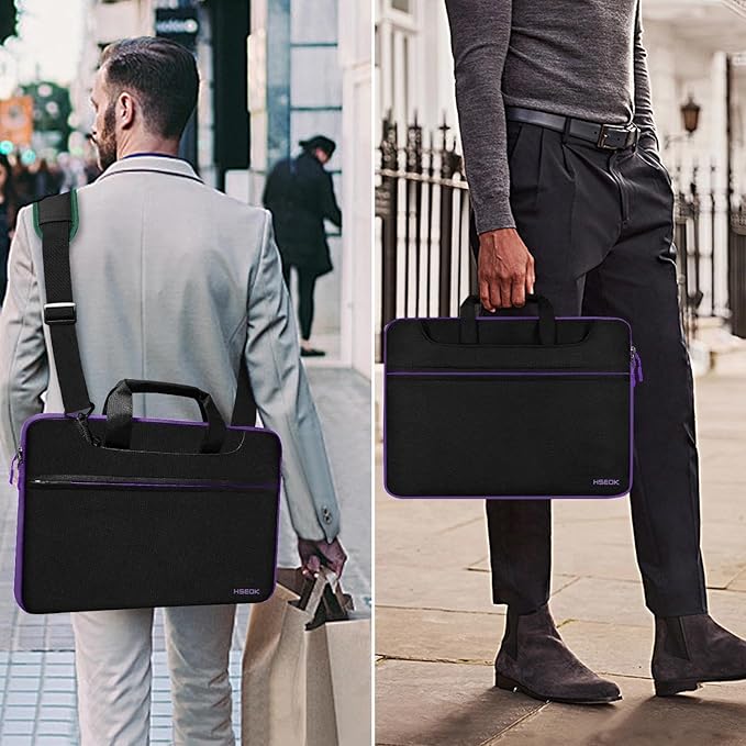 Hseok Laptop Shoulder Bag 13-14 inch Shockproof Water-Resistant HandBag with Small Case Compatible with MacBook Pro/Neo 14" M5/M4/M3/M2/M1, Mac Air/Pro 13.3", XPS 13/14, Most 13"-14" PC,Black-purple