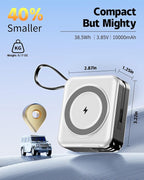 for Magsafe Portable Charger with Built-in Cables and AC Wall Plug, 10000mAh Magnetic Wireless Power Bank 22.5W Type-C in & Out Fast Charging Battery Pack for iPhone 17/16/15/14/13/12 Series, White