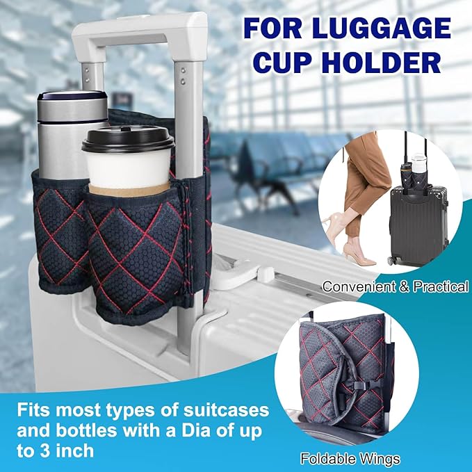 3 in 1 Airplane Footrest Foot Hammock with Luggage Cup Holder & Suitcase Strap to Relax Your Feet and Free Hands, Travel Essentials, Black