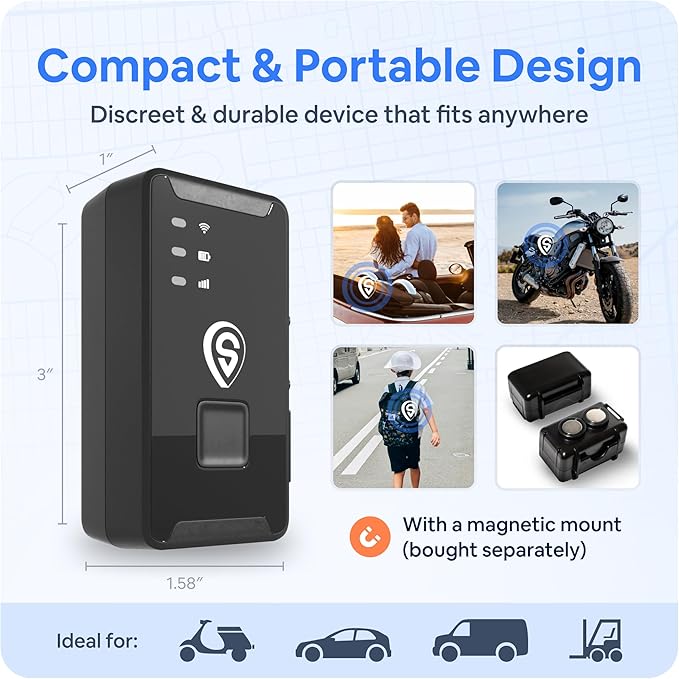 Hidden GPS Tracker for Vehicles - $9/mo with 5 sec Updates - Real Time Car Tracker with Trip History, Driving Alerts, GeoFence for Fleets & Family, Rechargeable Battery (Tracker Only)