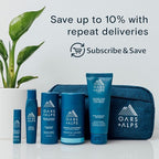 Oars + Alps Hair and Body Travel Kit for Men, Includes Sulfate Free Shampoo, Conditioner, Body Wash, Deodorant, and Reusable Pouch, TSA Friendly, Alpine Tea Tree Scent