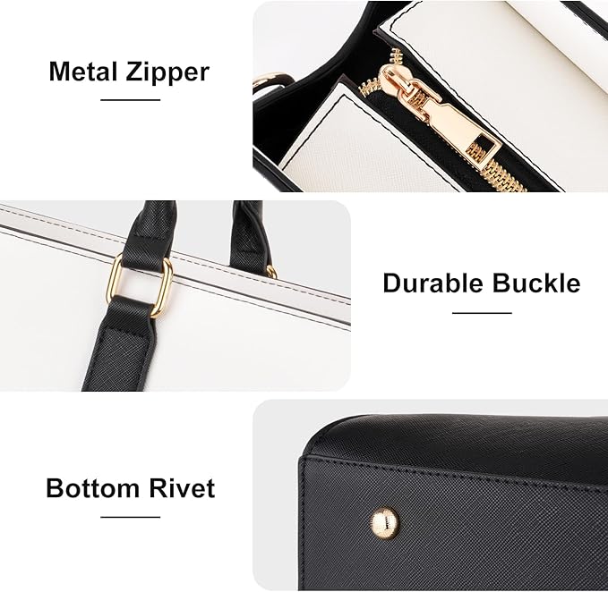 MOSISO Laptop Tote Bag for Women, 15.6 inch Waterproof PU Leather Work Bag with Clutch Purse & Bowknot, Large Capacity Handbag Shoulder Computer Bags Work Briefcase for Business Teacher Office, Black