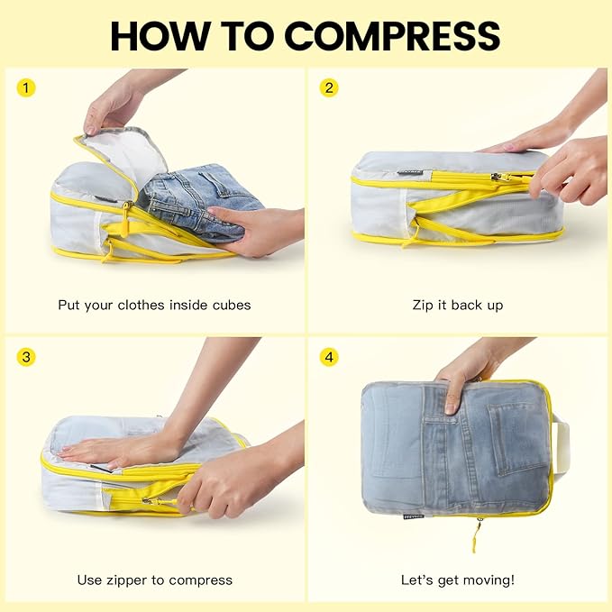 PFEYRPK Lightweight Compression Packing Cubes for Suitcases, Compressible Expandable Travel Packing Organizer with Clear Toiletries and Backpack Bag, Travel Essentials for Carry on Luggage 7 Set
