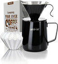 AGOGO Pour Over Coffee Maker Set - Unbreakable 304 Stainless Steel V60 Dripper & Server for Camping & Party, Includes 50 Paper Filters & Barista Towel - Black - 30oz